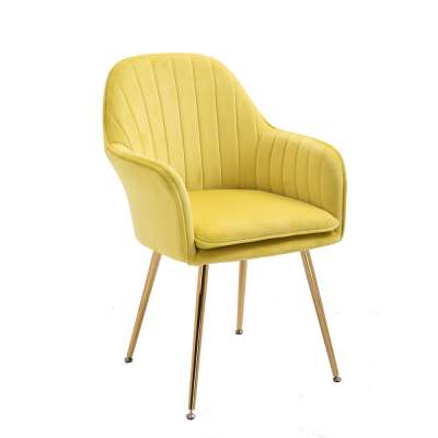 (GUAN-A) Living Room Leisure Armchair Velvet Fabric Dining Chair with Golden Metal Legs